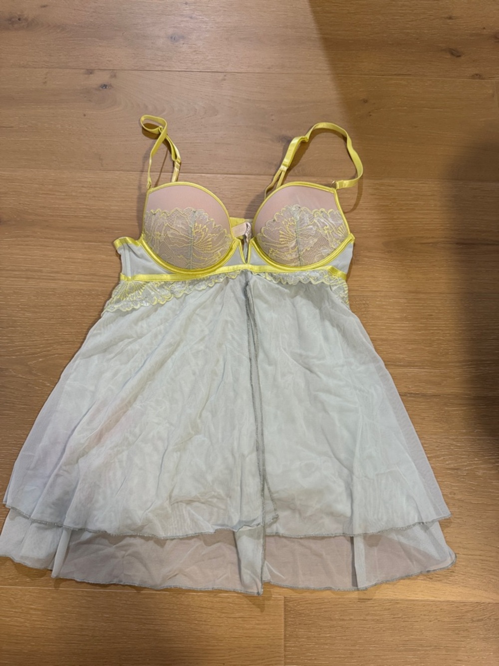 Auden White Mesh Chemise with Yellow Trim and Lace Cups